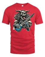 Heavy Metal Demon Guitar Rock T-Shirt - red t-shirt on white background