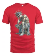 Fallen Statue Angel Gothic Style Tee - red t-shirt on white background