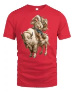 Native Buffalo Rider Tribal Spirit Tee - red t-shirt on white background