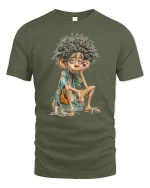 Lazy Vacation Vibes Cartoon Funny Tee - military green t-shirt on white background