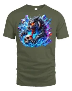 Fierce Tiger Skull Warrior Neon T-Shirt - military green t-shirt on white background