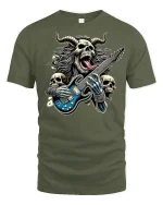 Heavy Metal Demon Guitar Rock T-Shirt - military green t-shirt on white background