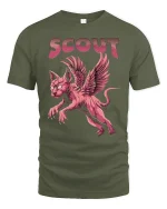Scout Winged Cat Fantasy T-Shirt - military green t-shirt on white background
