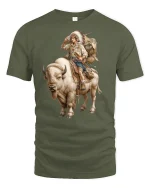 Native Buffalo Rider Tribal Spirit Tee - military green t-shirt on white background