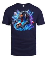 Fierce Tiger Skull Warrior Neon T-Shirt - navy t-shirt on white background