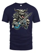 Heavy Metal Demon Guitar Rock T-Shirt - navy t-shirt on white background