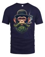Funny Monkey Smoking Cigar Cool T-Shirt - navy t-shirt on white background
