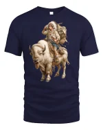 Native Buffalo Rider Tribal Spirit Tee - navy t-shirt on white background