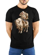 Native Buffalo Rider Tribal Spirit Tee - model with hands behind back, wearing Black T-shirt and blue jeans