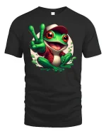 Happy Frog Peace Sign T-Shirt - black t-shirt on white background