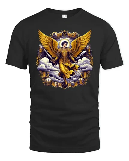 Golden Angel Warrior T-Shirt - black t-shirt on white background