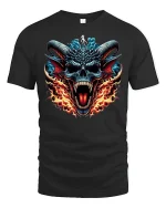 Fire Demon Skull T-Shirt - black t-shirt on white background