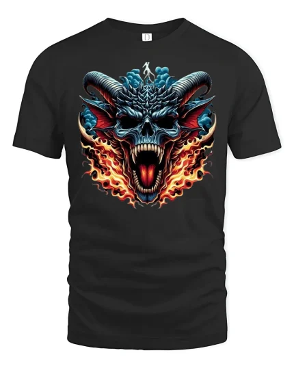 Fire Demon Skull T-Shirt - black t-shirt on white background