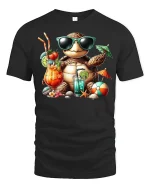 Chill Beach Turtle T-Shirt - black t-shirt on white background