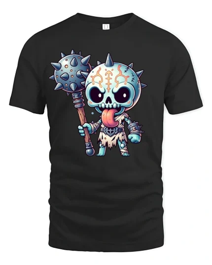 Cute Skull Warrior T-Shirt - black t-shirt on white background