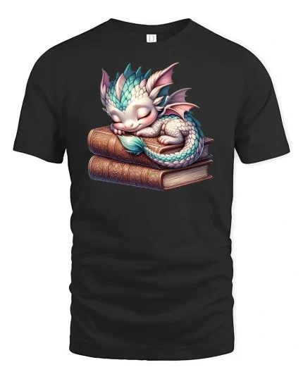 Cute Sleeping Dragon T-Shirt - black t-shirt on white background