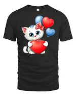 Cute Kitty With Heart Balloons T-Shirt - black t-shirt on white background