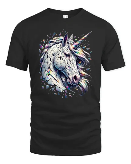 Crystal Unicorn T-Shirt - Magical Fantasy Art Design - black t-shirt on white background
