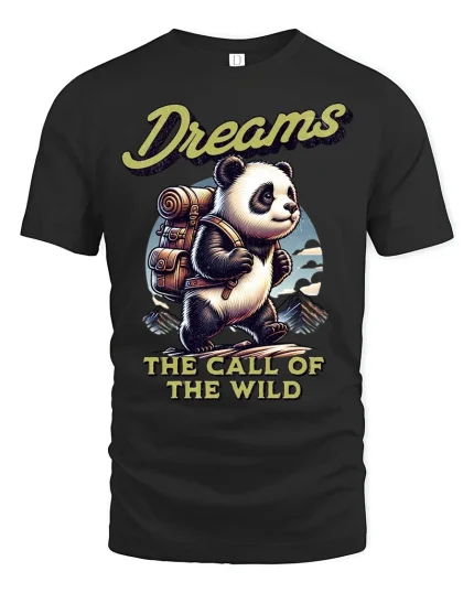 Adventure Panda Dreams T-Shirt - black t-shirt on white background