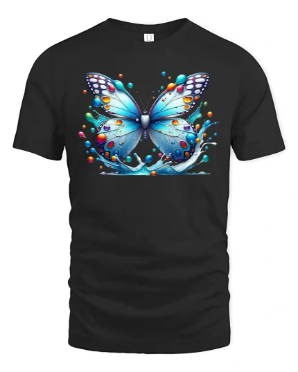 Color Splash Butterfly T-Shirt - black t-shirt on white background