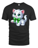 Cute White Kitten T-Shirt - black t-shirt on white background