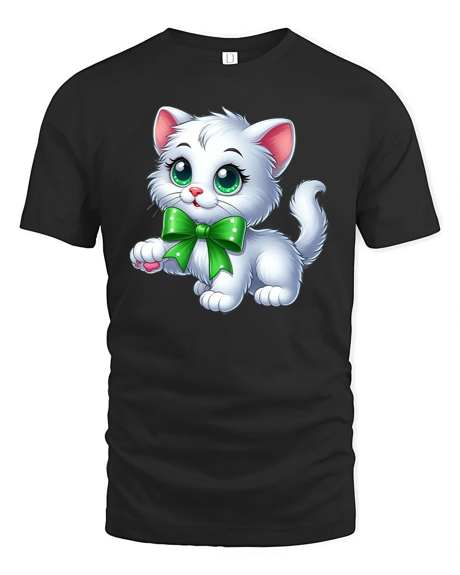 Cute White Kitten T-Shirt - 1 Cute White Kitten T-Shirt - black t-shirt on white background