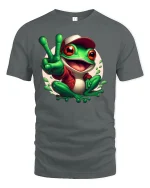 Happy Frog Peace Sign T-Shirt - gray t-shirt on white background
