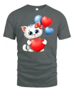 Cute Kitty With Heart Balloons T-Shirt - gray t-shirt on white background