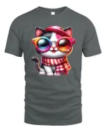 Cool Cat With Rainbow Glasses T-Shirt - gray t-shirt on white background