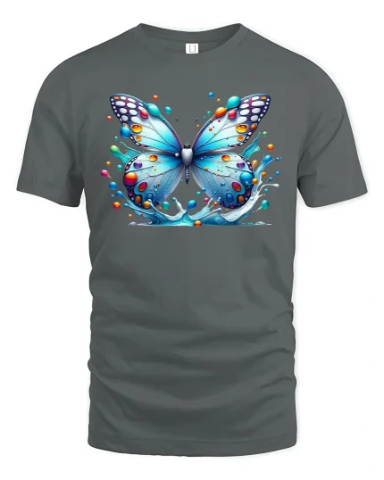 Color Splash Butterfly T-Shirt - gray t-shirt on white background