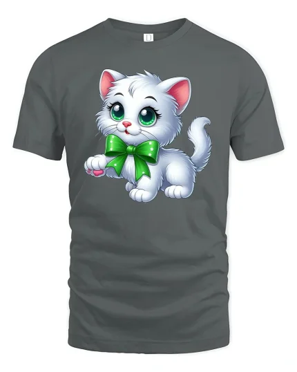 Cute White Kitten T-Shirt - gray t-shirt on white background
