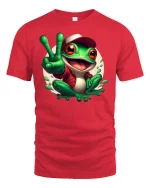 Happy Frog Peace Sign T-Shirt - red t-shirt on white background