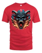 Fire Demon Skull T-Shirt - red t-shirt on white background