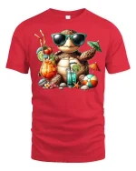 Chill Beach Turtle T-Shirt - red t-shirt on white background