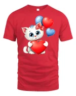Cute Kitty With Heart Balloons T-Shirt - red t-shirt on white background