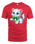 Cute White Kitten T-Shirt - red t-shirt on white background