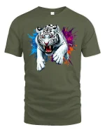 Fierce White Tiger T-Shirt - military green t-shirt on white background