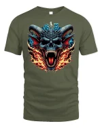 Fire Demon Skull T-Shirt - military green t-shirt on white background