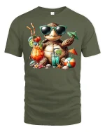 Chill Beach Turtle T-Shirt - military green t-shirt on white background