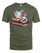 Cute Sleeping Dragon T-Shirt - military green t-shirt on white background