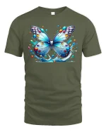 Color Splash Butterfly T-Shirt - military green t-shirt on white background