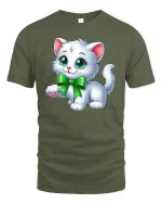 Cute White Kitten T-Shirt - military green t-shirt on white background