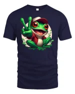 Happy Frog Peace Sign T-Shirt - navy t-shirt on white background