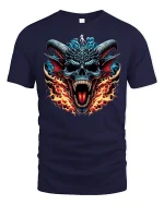 Fire Demon Skull T-Shirt - navy t-shirt on white background