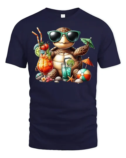 Chill Beach Turtle T-Shirt - navy t-shirt on white background