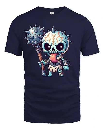 Cute Skull Warrior T-Shirt - navy t-shirt on white background