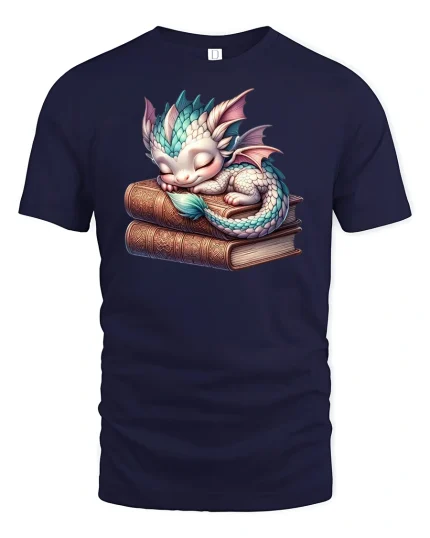Cute Sleeping Dragon T-Shirt - navy t-shirt on white background