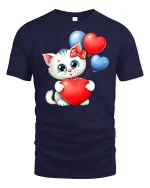 Cute Kitty With Heart Balloons T-Shirt - navy t-shirt on white background