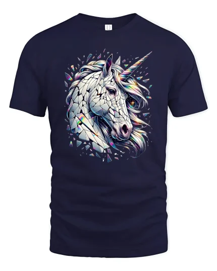 Crystal Unicorn T-Shirt - Magical Fantasy Art Design - navy t-shirt on white background