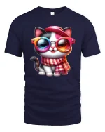 Cool Cat With Rainbow Glasses T-Shirt - navy t-shirt on white background